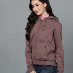 alan jones Women Full Sleeve Solid Hooded Sweatshirt image 3