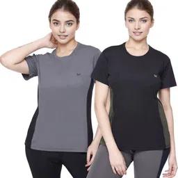 white moon Pack of 2 Women Solid Round Neck Polyester Multicolor T-Shirt-picture-37