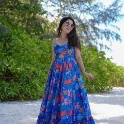 fashionfrickss Geometric Print Cotton Rayon Stitched Flared/A-line Gown-picture-10