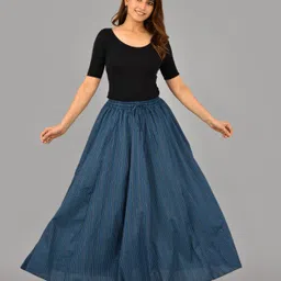 aarmad Women Striped Flared Blue Skirt image 5