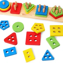 popsee Wooden Stacker Shape Sorter Blocks| Educational Learning Toy kids image 2