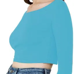 the blazze Party Regular Sleeves Self Design Women Light Blue Top image 3