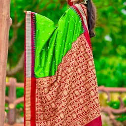 sijileen Temple Border, Woven Sambalpuri Art Silk Saree image 4