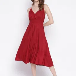 iqraar Women Fit and Flare Maroon Below Knee Dress-picture-12