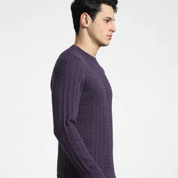 jack & jones Men Self Design Crew Neck Purple Sweater image 3