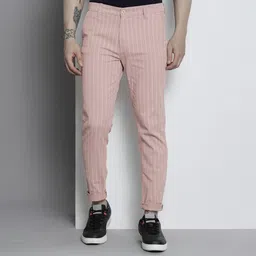 the indian garage co. Men Slim Fit Pink Cotton Blend Trousers-picture-15