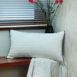 zeba White Textured Cotton Blend 22 x 12 Inches Cushion Cover image 1