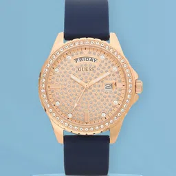 GUESS Women Gold-Toned Embellished Dial & Blue Straps Analogue Watch GW0358L1-image-27
