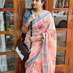 aquiliq Printed Bollywood Linen, Cotton Blend Saree-picture-19