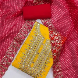 om international Unstitched Chanderi Salwar Suit Material Embroidered, Checkered image 2