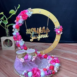 mridang Engagement Ring platter with Customize name beautiful Floral work Wood Decorative Platter-picture-43