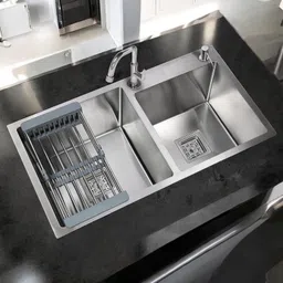 iezee 32x18x10 Kitchen Sink 32 Inch Tap Hole Double Bowl SS304 Stainless Steel Sink IEZ3218TAP | PREMIUM QUALITY | NANO BACK COATING | MATT FINISH | TAP HOLE Vessel Sink-picture-22