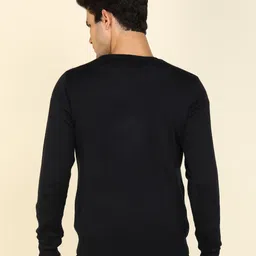 raymond Men Self Design Round Neck Black Sweater image 4