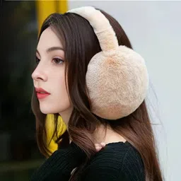 frackson Beige Extra Fur Foldable Earmuff Women/Girls for Winter Ear Muff Ear Muff image 1