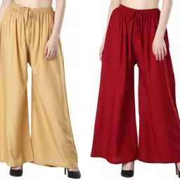 mensimpression Pack of 2 Women Relaxed Gold, Maroon Viscose Rayon Trousers-picture-15