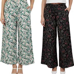 Pack of 2 Women Regular Fit Multicolor Crepe Trousers-image-66