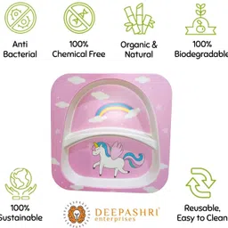 deepashri Bamboo FIbre Pink Unicorn Baby Feeding kids Dinner Set (Plate, Bowl, Cup, Spoon & Fork) Dinner Set image 4