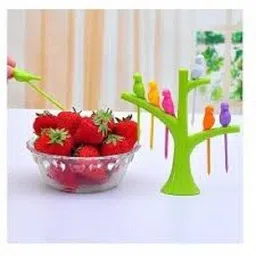 aahipik 1 Tree Shape Stand And 6 Bird Shape Fork Disposable Plastic Fruit Fork, Salad Fork Set-picture-16