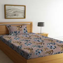 eric london Blue Floral 210 TC Cotton Single Bed Sheet With 1 Pillow Cover-picture-28