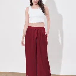 a & h Women Regular Fit Red Viscose Rayon Trousers image 5