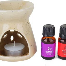 asian aura Aroma Oil Burner Flower Cut Design with 1 Candle & 2 Fragnance oil (English Lavender & Rosy Romance) Gift Set for Home Fragnance, Brown Diffuser Set-picture-15