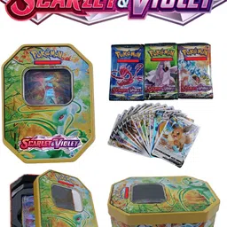 crazybuy Pokemon Scarlet & Violet Series Tin with 40 cards 3 booster pack and 1 play mate image 1