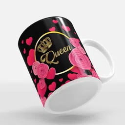 gift4you King Queen" Printed Couple Cup, Coffee/Tea Cup set Ideal for Husband & Wife,Couple,Lovers Ceramic Coffee Mug image 4
