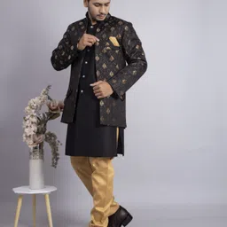 ethzy Men Jacquard Kurta Pyjama Ethnic Jacket Set image 4