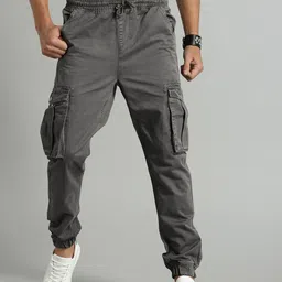 roadster Men Regular Fit Grey Pure Cotton Trousers-picture-42