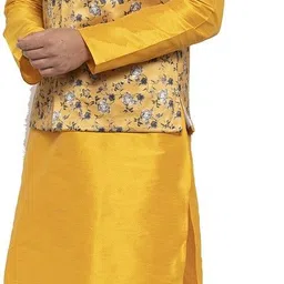 kaifoo Men Pure Silk Kurta Churidar Ethnic Jacket Set image 3
