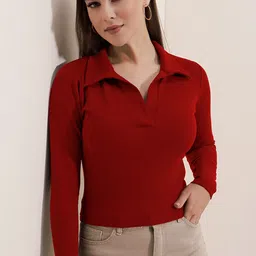 dream beauty fashion Casual Regular Sleeves Solid Women Red Top-picture-17