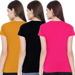 fabflee Pack of 3 Women Typography Round Neck Pure Cotton Multicolor T-Shirt image 2