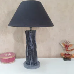 disoo fashions Handmade Vase Design Distress Rustic Tree Log Finish Wooden Lamp with Cotton Shade (Grey & Black) image 3