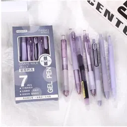 samvardhan Grape Milk Jelly Gel Pen Set – 7 Pcs Smooth Writing Gel Pens With Highlighter Ball Pen image 3