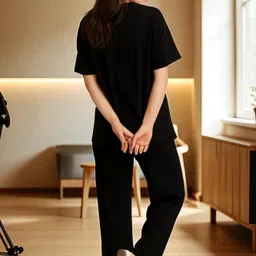 elvia Women Top & Pyjama Set Black Printed image 2