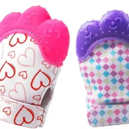 little warriors Self-Soothing, BPA-Free Soft Food-Grade Silicone Teether Handy Mitt Toy Baby Teething Mitten Gloves for Infants Baby Boys and Girls-PACK OF 2 Teether image 1