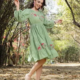 stylum Women Fit and Flare Light Green Knee Length Dress image 3