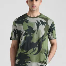 Men Floral Print Round Neck Pure Cotton Green T-Shirt-image-36
