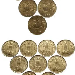 rls Rare old 20 paisa 10 Coin Brass Mixed years Medieval Coin Collection image 3