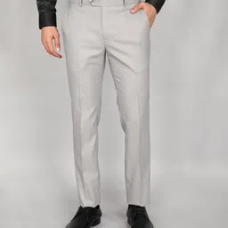 raymond Men Slim Fit Grey Polyester Trousers image 1