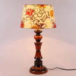 foziq Hobart Yellow Fabric Shade Night Lamp With Wood Base image 3