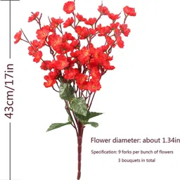 well art gallery Artificial Flowers Blossom Natural Flower Bunch for Home Office Decor (9, Red) Red Cherry Blossom Artificial Flower image 4