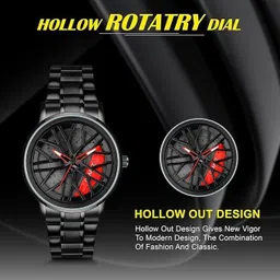 moxil Watch Analog Watch - For Men Spinning Car Wheel Dial with Black Coated Stainless Steel Chain image 5