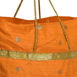 kuber industries Polyester Dot Design Potli|Shopping|Gifting, Hand Bag With Handle (Yellow) Grocery Bag image 4