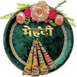 krti krafts Handmade 12 inch floral mehendi Stainless Steel Decorative Platter-picture-22