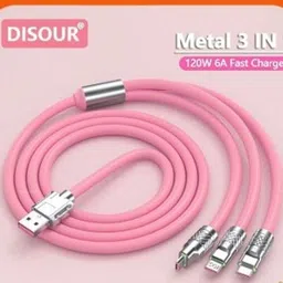 gophone 3-in-1 Cable 1 m 3-in-1 Cable 6 A 1 m Silicon Copper Fast Charging Cable,Portable 120W Charger Cord/Wire with iOS,Type-C,Micro Phones,Car/Travel 6A Retractable Zinc Alloy Charging Data Cable,Light Emitting Diode image 2