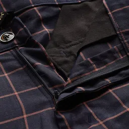 SOJANYA Men Navy Blue & Pink Smart Fit Checked Regular Trousers image 5