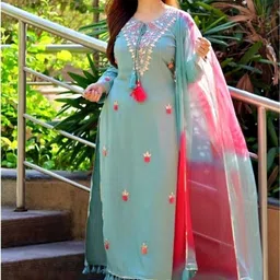 ajantatextile Embroidered Kurta, Trouser/Pant & Dupatta Set image 2