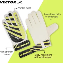 vector x Ultimax Plastic Yellow - White Color Large Size Gloves Goalkeeping Gloves image 5