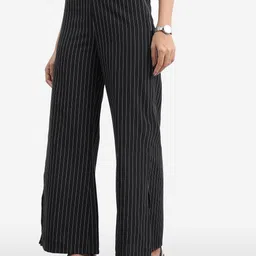 tokyo talkies Women Regular Fit Black Cotton Blend Trousers image 4